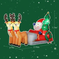 Babbo Natale su slitta trainata da renne gonfiabile, in tessuto in poliestere, con luci LED, Multicolore