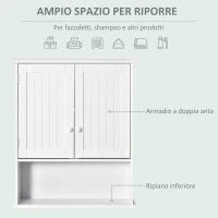 kleankin Mobile Bagno Sospeso con Armadietto a 2 Ante e Ripiano Aperto, Mensola Interna Regolabile, Bianco