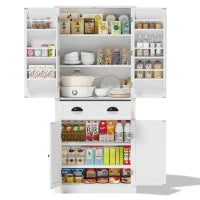 Armadio contenitore moderno con 4 ante e 1 cassetto, 6 ripiani portaoggetti e 4 ripiani regolabili, adatto per cucina, sala da pranzo e soggiorno, 80x40x182 cm, Bianco