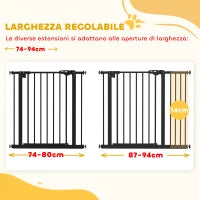 Cancellino per Cani Regolabile con Chiusura Automatica, in Acciaio e Plastica, 74-100x77 cm Nero