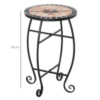 Tavolino da Giardino, Tavolo da Esterno in Metallo Nero e Ceramica, Nero e Arancione Ф36 x 58cm