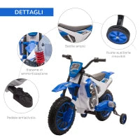 Moto da Cross Elettrica per Bambini da 3-5 Anni, Moto Elettrica per Bambini con Batteria 12V Ricaricabile e Rotelline Rimovibili, 106.5x51.5x68cm, Blu