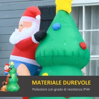Albero di Natale Gonfiabile 180cm con Babbo Natale, Cagnolino e Luci LED, Decorazione Natalizia da Esterno