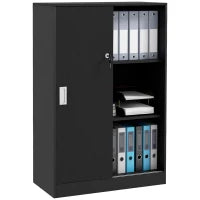 Armadietto da Ufficio a 3 Ripiani con 2 Chiavi di Sicurezza e Ante Scorrevoli, 80x40x120 cm, Nero