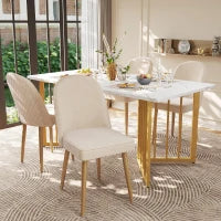 Set di 2 sedie da pranzo in velluto, con gambe in metallo dorato, 50x62x89 cm, Beige