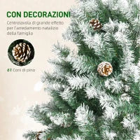 Albero di Natale Artificiale Innevato 180cm con 800 Rami e Pigne, Apertura Automatica e Base Pieghevole, Verde