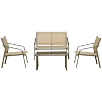 Set da Giardino 4 Pezzi con 2 Sedie, 1 Divanetto e 1 Tavolino da Caffè, Kaki