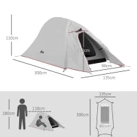 Tenda da Campeggio con Borsa da Trasporto, in Poliestere e Alluminio, 300x135x110 cm, Grigio Chiaro