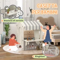 Casetta per Bambini 1-6 Anni da Interno con Porte, Finestre e Bancone da Negozio, Crema