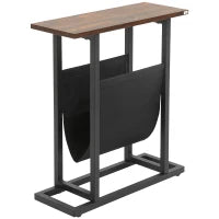 Tavolino da Salotto in Truciolato e Acciaio con Borsa Portaoggetti in Tessuto Oxford, 49x19x55 cm, Marrone e Nero
