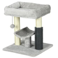 Albero Tiragraffi con Lettino, Piattaforma, Spazzola e Palo in Sisal, 40x40x48 cm, Grigio