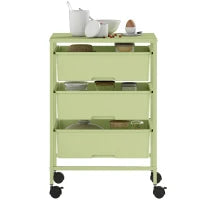 Carrello da Cucina a 4 Livelli, con Ruote, 3 Ceste e Pannello superiore 40,8x33,5x60,5 cm Verde