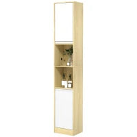 Mobile Colonna Bagno Salvaspazio in Legno con 2 Armadietti e Ripiani, 30x24x170 cm, Rovere e Bianco