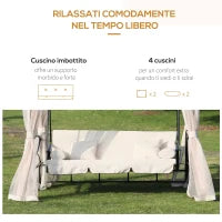 Dondolo 3 Posti e Lettino Singolo Copertura a Gazebo con Zanzariera e Cuscini 256x172x248cm Crema