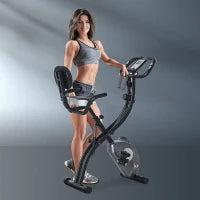 Cyclette Pieghevole con Schienale, Bande Elastiche e 8 Livelli di Resistenza Regolabile, Cyclette da Casa Silenziosa con Display LCD, Sensore di Frequenza Cardiaca, Porta Cellulare e Ruote