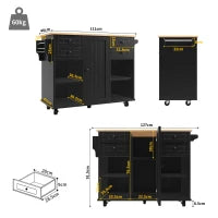 Isola cucina moderna, con spazio di conservazione multifunzionale, 127x46x91,5 cm, Nero