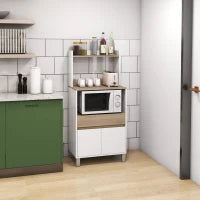 Mobile da cucina per forno a microonde con armadio cassetto mensola superiore 60 x 40 x 131 cm naturale e bianco