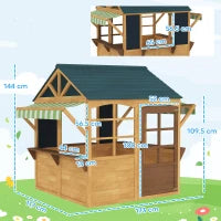 Casetta per Bambini 3-8 Anni con 5 Finestre e 2 Lavagne, in Legno di Abete, 173x117x144 cm, Marrone e Blu