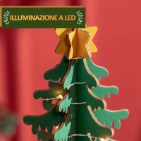 Calendario Avvento di Natale a Cono con Motivi a Tema e 10 Luci a LED, 22x22x35 cm, in Compensato, Rosso Verde e Giallo