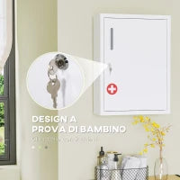 kleankin Armadietto Medicinali a Parete con 2 Ripiani e 2 Chiavi, in Acciaio, 40x15x53.5 cm, Bianco