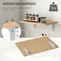 Tavolino a Muro Pieghevole Salvaspazio in MDF e Telaio in Metallo, per Cucina Salotto, Color Legno, 60x40x20cm