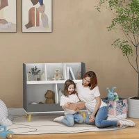 Mobile Portagiochi per Bambini a 2 Livelli con 5 Scomparti in Legno, 80x34x79cm, Grigio