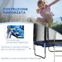 Trampolino Elastico con Scaletta e Rete di Sicurezza, in Acciaio e Plastica, Ø180x200 cm, Blu
