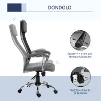 Sedia da Ufficio Ergonomica Girevole, Altezza Regolabile e Dondolamento, Poltrona in Tessuto a Rete 65x67x119-129cm Grigio