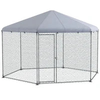 Recinto per Galline con Tetto e Porta Bloccabile in Acciaio per 10-15 Animali, 4x3.5x2.6m