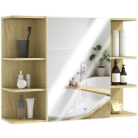 Specchiera Bagno con Armadietto a 2 Ripiani e 6 Vani Aperti, 80x20x59 cm, Legno