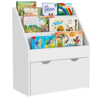Libreria per Bambini 3-8 Anni a 3 Ripiani con Cassetto Inferiore, in MDF, 62.5x30x70 cm, Bianco