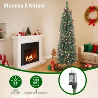 Albero di Natale Illuminato con 200 Luci LED, 42 Pigne e 42 Grappoli di Bacche, Ø65x180 cm, Verde e Argento