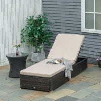 Lettino Prendisole in Rattan PE con Schienale Reclinabile su 5 Posizioni, 195x68x31cm, Marrone