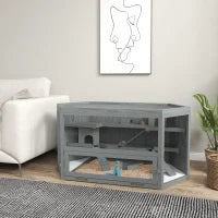 Gabbia per Criceti, 3 Piani, Vassoio Removibile, Legno e Metallo, 115x60x55 cm, Grigio