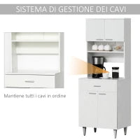 Credenza Alta da Cucina, Madia Classica Bianca in Legno con 2 Armadietti e 1 Mensola, Bianco, 60x40x160cm