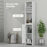Colonna Bagno Salvaspazio con Armadietto e 2 Vani Aperti, 30x30x160cm, Bianco