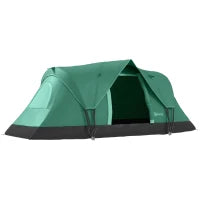 Tenda da Campeggio 6 Posti Idrorepellente con Protezione UV, Pali in Fibra di Vetro, 4.55x2.3x1.8 m, Verde
