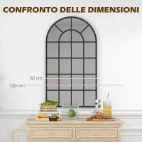 Specchio ad Arco per Casa e Ufficio con Montaggio a Parete, in Vetro e Metallo, 62x2.5x110 cm, Nero