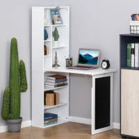 Scrivania PC Pieghevole con Libreria a 9 Ripiani in Legno e Metallo, 98x51x153 cm, Bianco