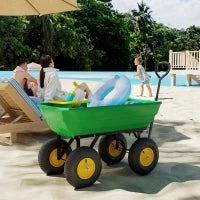 Carrello da Giardino 75L in Acciaio e PP con Vasca ribaltabile e Maniglia, 109x52x94 cm, Verde