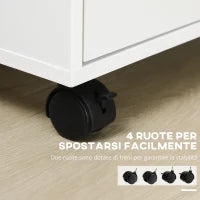 Cassettiera da Ufficio con 4 Ruote 4 Ripiani 3 Cassetti, Legno Bianco