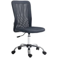 Sedia da Ufficio Ergonomica Altezza Regolabile Base Cromata Girevole a 360°, Rivestimento a Maglia Grigio Scuro