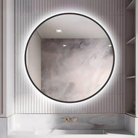 Specchio 5 mm tondo cornice nera retroilluminato led interruttore touch *** misura Ã˜50, tonalità standard 6000-6500...