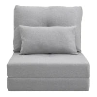 Poltrona Letto 3 in 1 Convertibile in Chaise Longue e Divano da Terra con 2 Cuscini, Grigio Chiaro