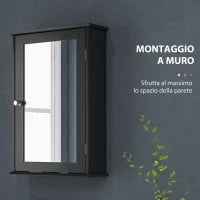 kleankin Mobiletto Bagno Pensile con Specchio e Anta a Chiusura Magnetica, 41x14x60 cm, Nero