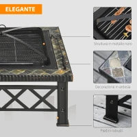Braciere da Giardino con Coperchio Parascintille e Griglia per Barbecue in Metallo 76x76x47cm Nero
