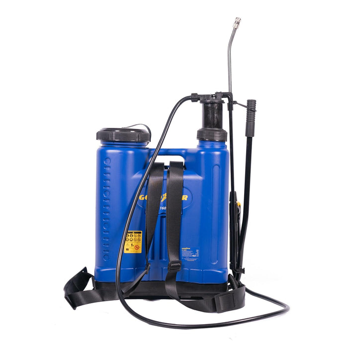 Zaino spruzzatore manuale 16 l. Spruzzatore a pressione mantenuta 1,4 bar Pressione aperta 2 bar Pressione Goodyear