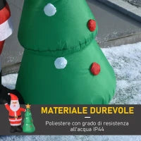Babbo Natale Gonfiabile 150cm con Albero, Decorazione Natalizia per Esterno con Luci a LED, in Poliestere Impermeabile IP44