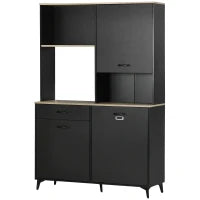 Credenza Cucina Alta con 3 porte e ripiano,cassetto, nicchia e ampio piano, Buffet industriale multi-stoccaggio in metallo, nero| Aosom Italy