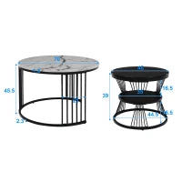 Set 2 Tavolini da Salotto Moderni a Incastro, Design Marmo Lucido, Nero